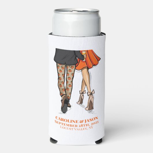 Preppy Herfst Paar Pompoen Broek Sinaasappel Jurk Seltzer Blikjeskoeler (Seltzer Voorkant)