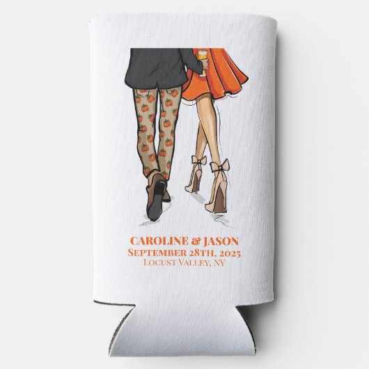 Preppy Herfst Paar Pompoen Broek Sinaasappel Jurk Seltzer Blikjeskoeler (Achterkant)