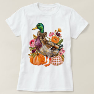 Preppy Herfst Wilde Eend Luipaard Strik Pompoen Fl T-shirt