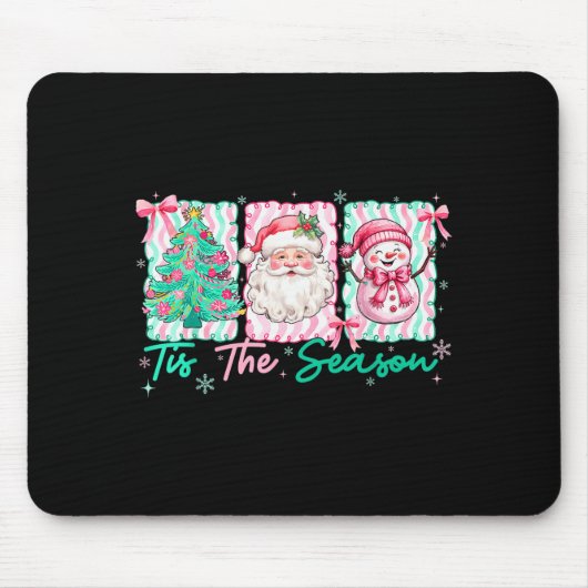 Preppy Het Is Het Seizoen Kerstman Sneeuwman Prett Muismat (Voorkant)