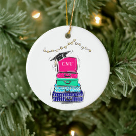 Preppy High School Afstuderen College Suitcase Keramisch Ornament
