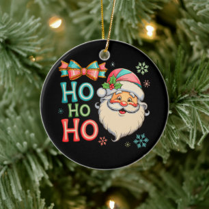 Preppy Ho Ho Kerstman Kerst Coquette Boog Kerstmis Keramisch Ornament