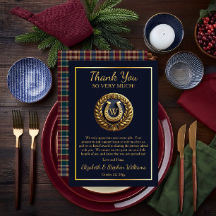 Preppy Hoefijzer Embleem Blauw Flat Dank u kaart