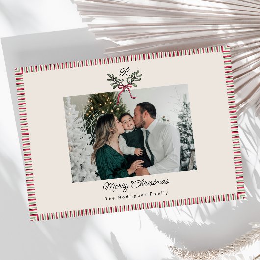 Preppy Holiday Card with Monogram and Family Photo