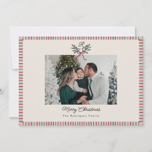 Preppy Holiday Card with Monogram and Family Photo (Voorkant)