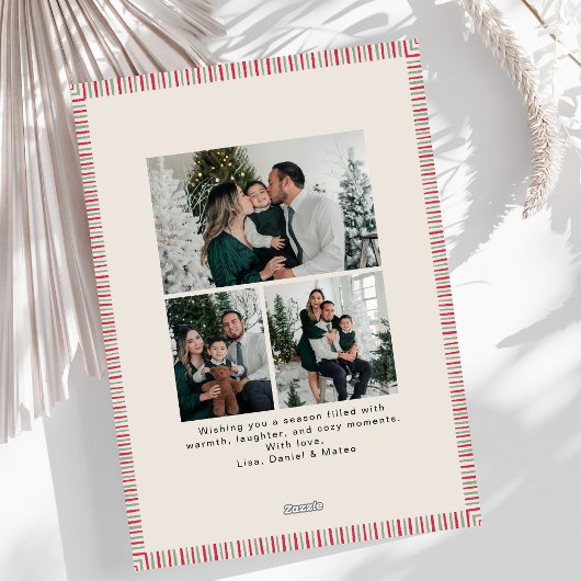 Preppy Holiday Card with Monogram and Family Photo Feestdagenkaart