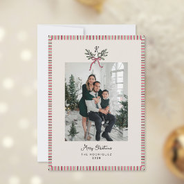 Preppy Holiday Card with Monogram and Family Photo Feestdagenkaart