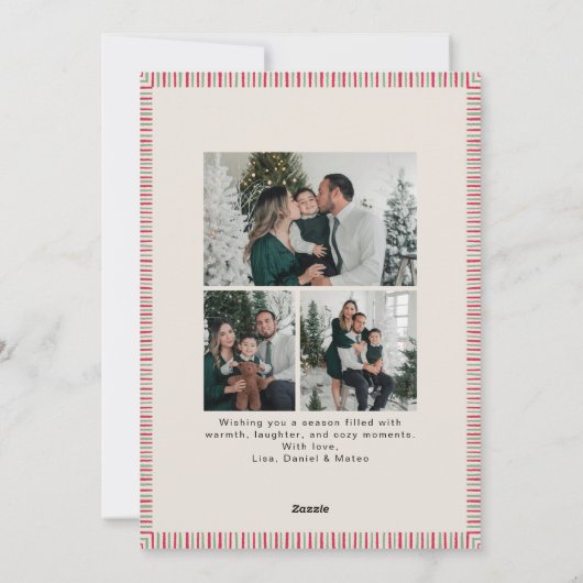 Preppy Holiday Card with Monogram and Family Photo Feestdagenkaart (Achterkant)