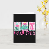 Preppy Holly Xmas Jolly Coquette Bow Christmas Tre Kaart (Gele Bloem)