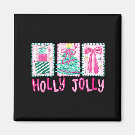 Preppy Holly Xmas Jolly Coquette Bow Christmas Tre Magneet (Voorkant)