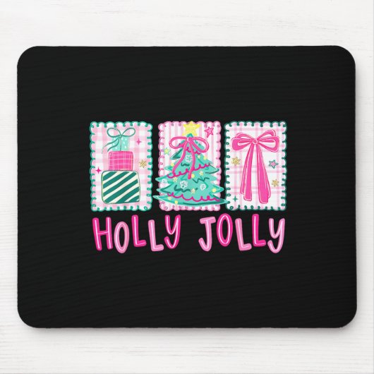 Preppy Holly Xmas Jolly Coquette Bow Christmas Tre Muismat (Voorkant)