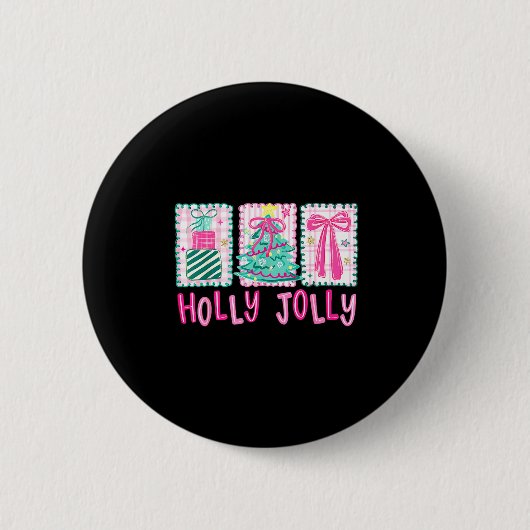 Preppy Holly Xmas Jolly Coquette Bow Christmas Tre Ronde Button 5,7 Cm (Voorkant)