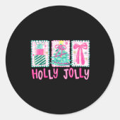 Preppy Holly Xmas Jolly Coquette Bow Christmas Tre Ronde Sticker (Voorkant)