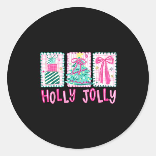 Preppy Holly Xmas Jolly Coquette Bow Christmas Tre Ronde Sticker (Voorkant)