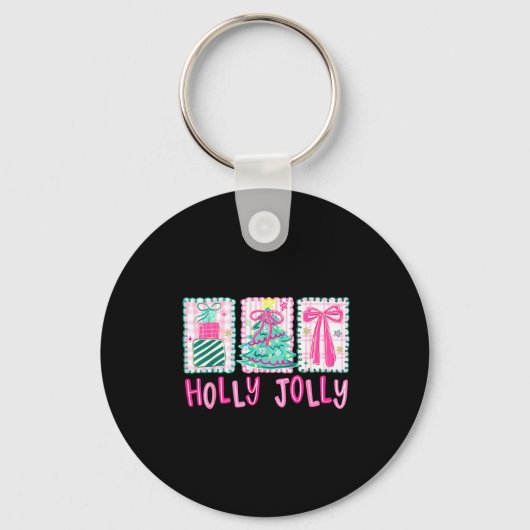 Preppy Holly Xmas Jolly Coquette Bow Christmas Tre Sleutelhanger (Voorkant)