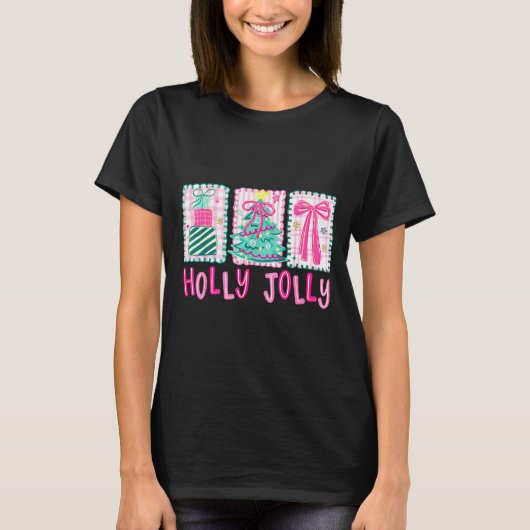 Preppy Holly Xmas Jolly Coquette Bow Christmas Tre T-shirt (Voorkant)