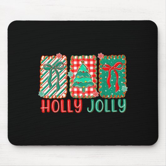 Preppy Holly Xmas Jolly Vibes Bow Christmas Girl W Muismat (Voorkant)