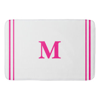 Preppy Hot Pink Elegant Minimal Border Initiaal Badmat