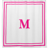 Preppy Hot Pink Elegant Minimal Border Initiaal Douchegordijn (Voorkant)