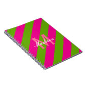 Preppy Hot Pink & Lime Green Striped Monogram Notitieboek (Rechterzijde)