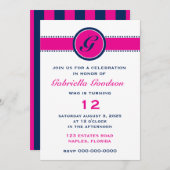 Preppy Hot Pink & Navy Blue Monogram Kaart (Voorkant / Achterkant)