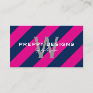 Preppy Hot Pink & Navy Blue Monogram Surprise Visitekaartje