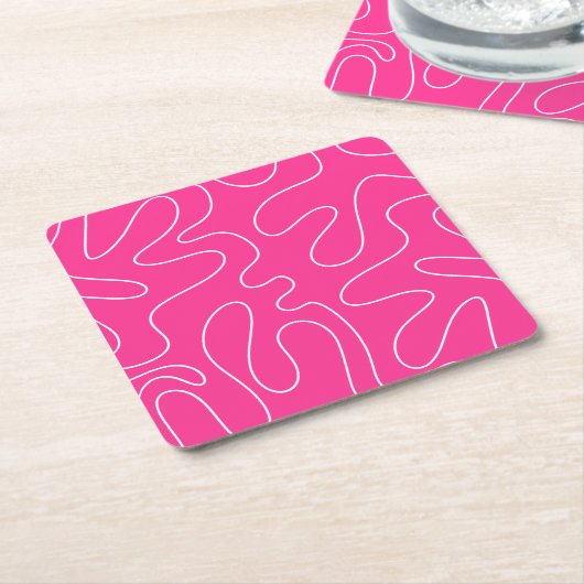 Preppy Hot Pink Squiggle Abstract Kartonnen Onderzetters (Schuin)