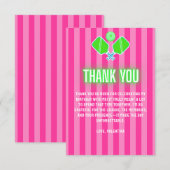 Preppy Hot Pink Stripes Neon Lime Green Pickleball Bedankkaart (Voorkant / Achterkant)