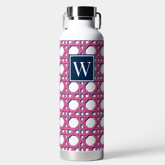 Preppy Hot Roze Riet Rietwerk Monogram Waterfles