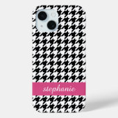 Preppy Houndstooth Pattern Black en Hot Pink Case-Mate iPhone Case (Achterkant)