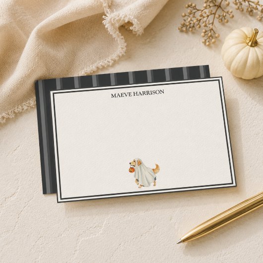Preppy houtskoolstreep Halloween Goud Retriever Briefpapier