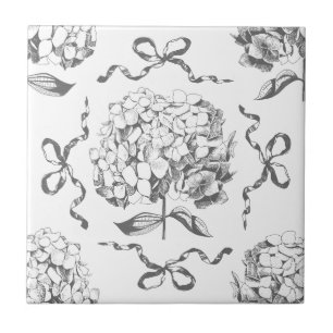 Preppy Hydrangea Bow Grey Naadloze Toile Patroon Tegeltje