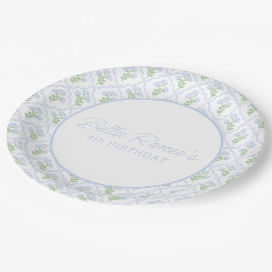 Preppy Hydrangea Waterverf Trellis bewerkbaar Papieren Bordje (Gekanteld)