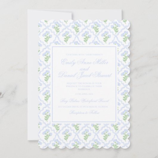 Preppy Hydrangea Waterverf Trellis Wedding Kaart (Voorkant)
