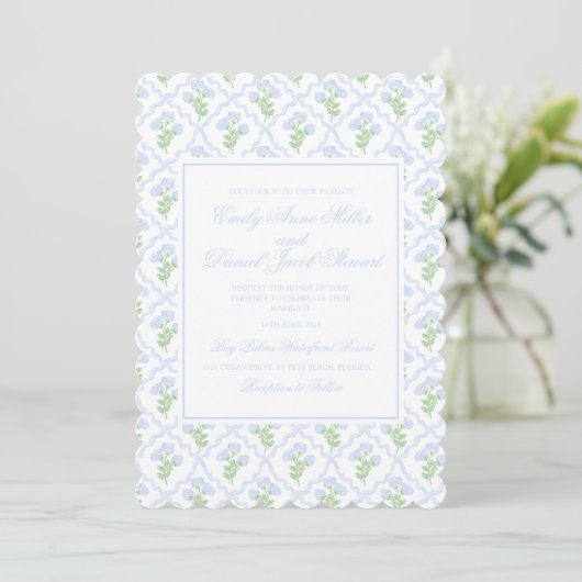 Preppy Hydrangea Waterverf Trellis Wedding Kaart (Staand voorkant)