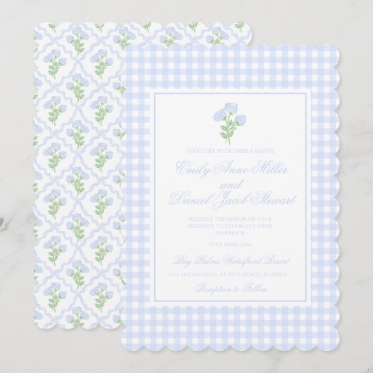 Preppy Hydrangea Waterverf Trellis Wedding Kaart (Voorkant / Achterkant)