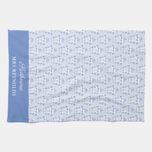 Preppy Iets Blue Monogram Theedoek (Horizontaal)