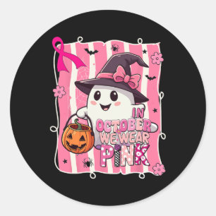 Preppy In oktober Draag we Roze Spook Borstkanker Ronde Sticker