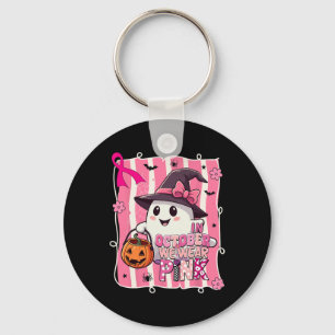 Preppy In oktober Draag we Roze Spook Borstkanker Sleutelhanger