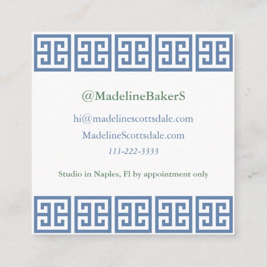 Preppy Interior Designer Monogram Banana Tree Vierkante Visitekaartje (Achterkant)