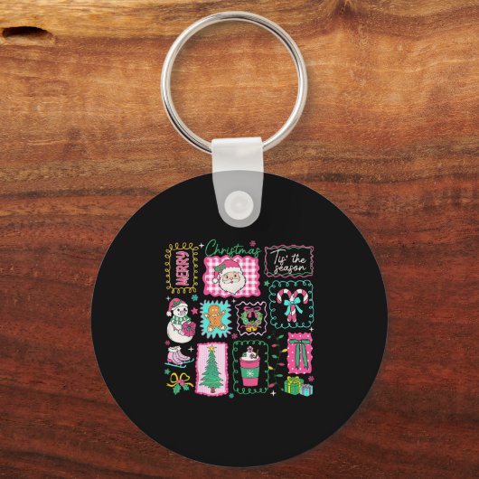 Preppy is het seizoen roze kerst koffie familie sleutelhanger (Voorkant)