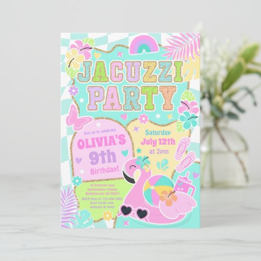 Preppy Jacuzzi Birthday Party Hot Tub Birthday Kaart (Staand voorkant)