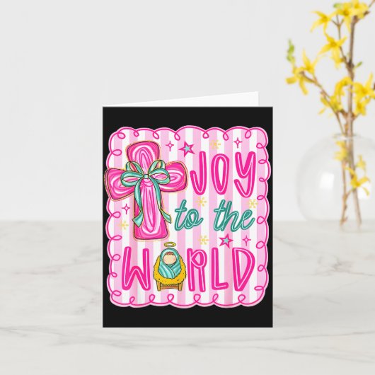 Preppy Joy To The World Christian Christmas Cross Kaart (Gele Bloem)