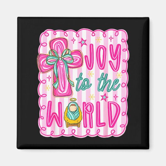 Preppy Joy To The World Christian Christmas Cross  Magneet (Voorkant)