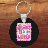 Preppy Joy To The World Christian Christmas Cross  Sleutelhanger (Voorkant)