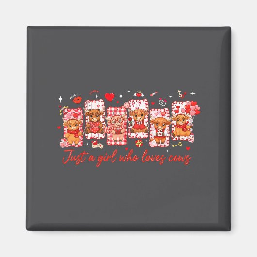 Preppy Just A Girl Who Loves Cows Valentines Day A Magneet (Voorkant)