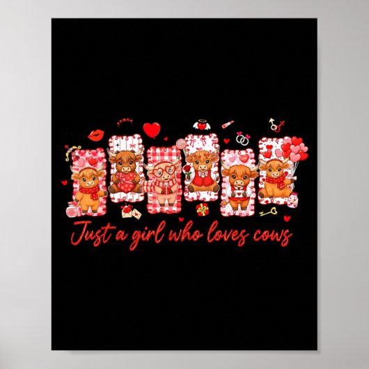 Preppy Just A Girl Who Loves Cows Valentines Day A Poster (Voorkant)