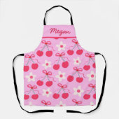 Preppy Kersen met Rode Bogen en Bloemen Naam Schort (Voorkant)