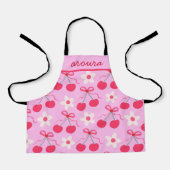 Preppy Kersen met Rode Bogen en Bloemen Naam Schort (Voorkant)