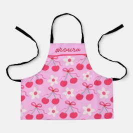 Preppy Kersen met Rode Bogen en Bloemen Naam Schort